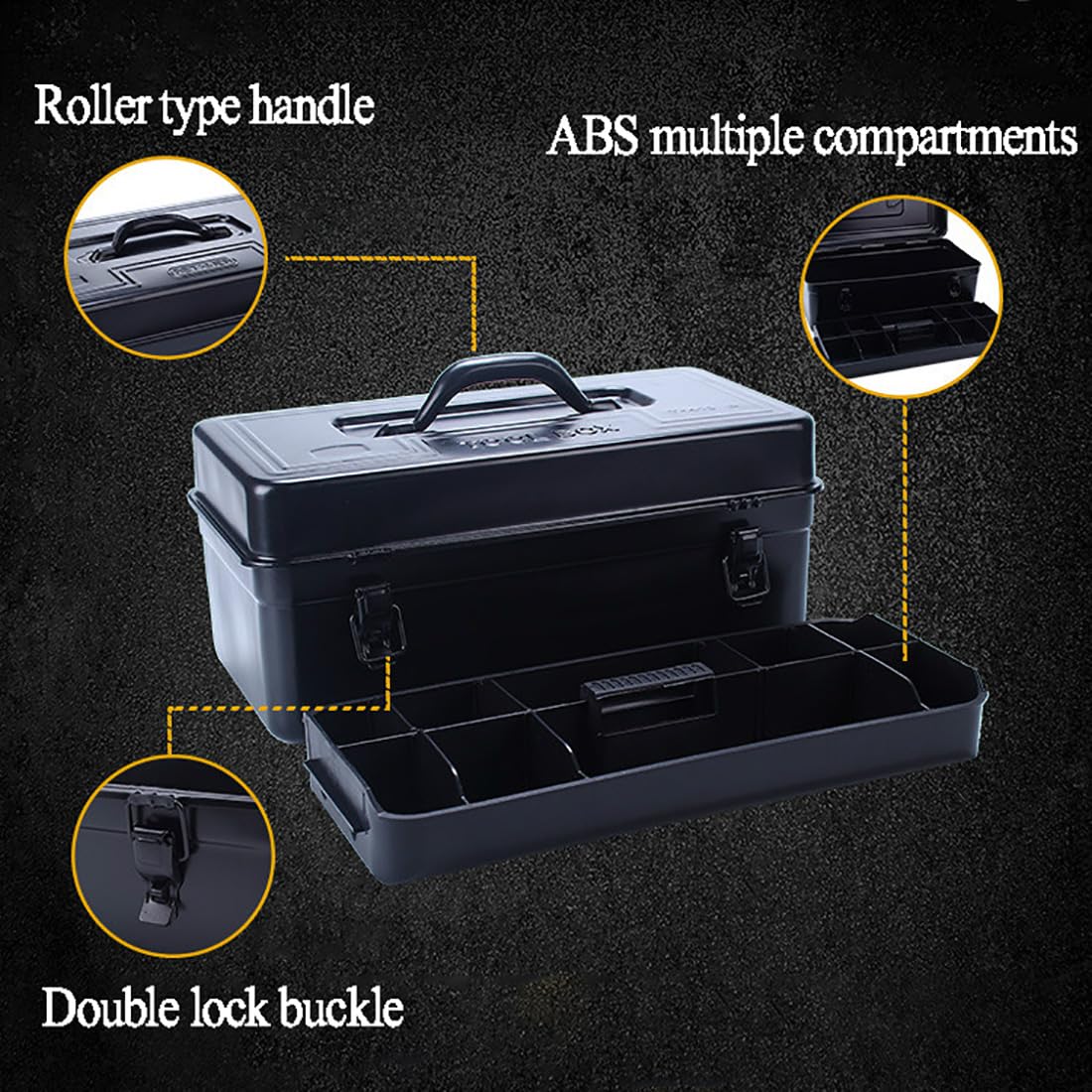 Amazon.co.jp: 2段ポータブルツール収納ケース黒鉄板ツールボックス